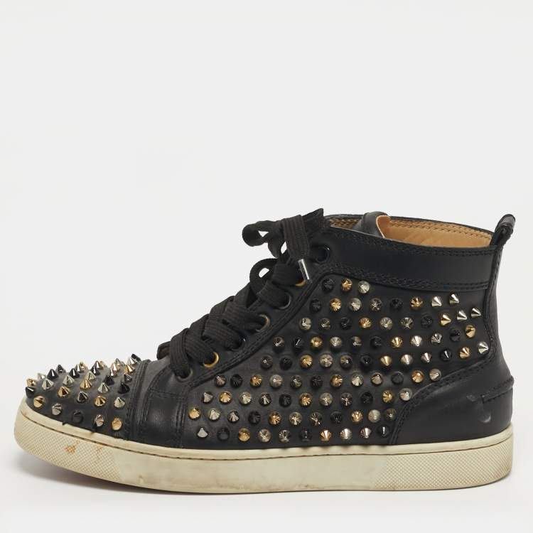 Pre Owned Christian Louboutin Louis Spikes Size 38.5 Multicolor Leather High Top Sneakers