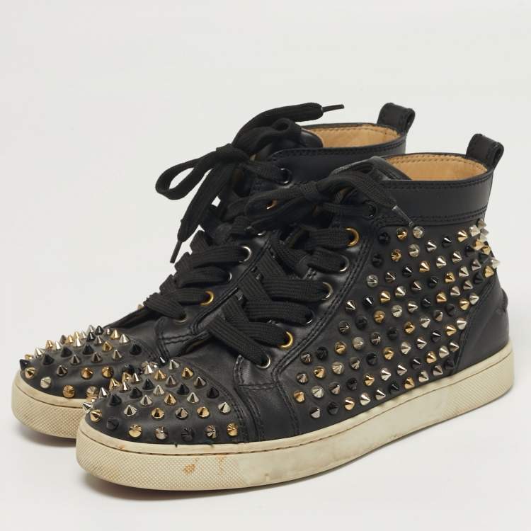 Pre Owned Christian Louboutin Louis Spikes Size 38.5 Multicolor Leather High Top Sneakers