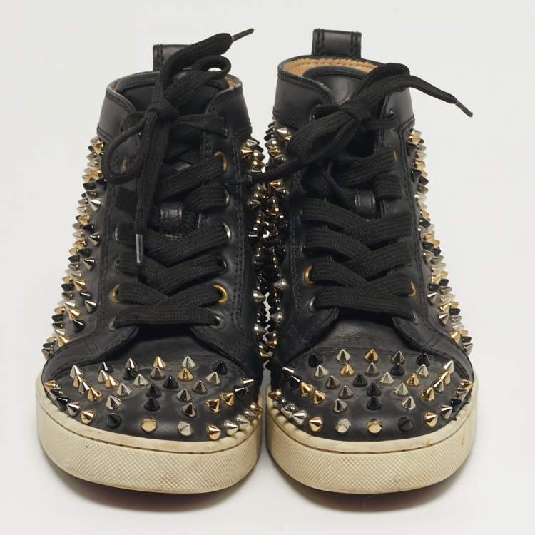 Pre Owned Christian Louboutin Louis Spikes Size 38.5 Multicolor Leather High Top Sneakers