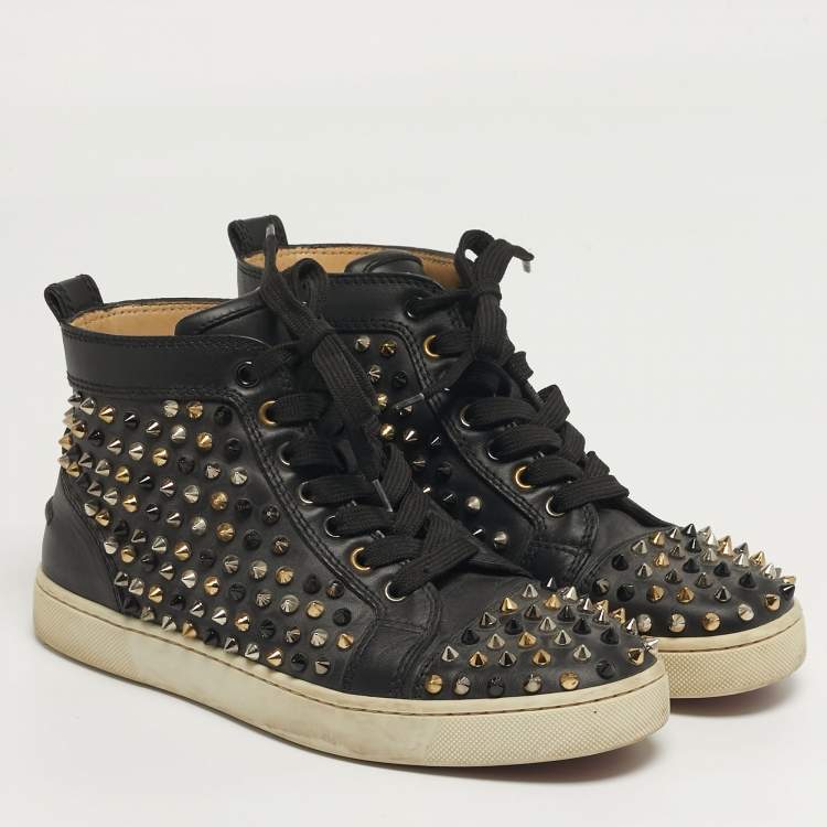 Pre Owned Christian Louboutin Louis Spikes Size 38.5 Multicolor Leather High Top Sneakers