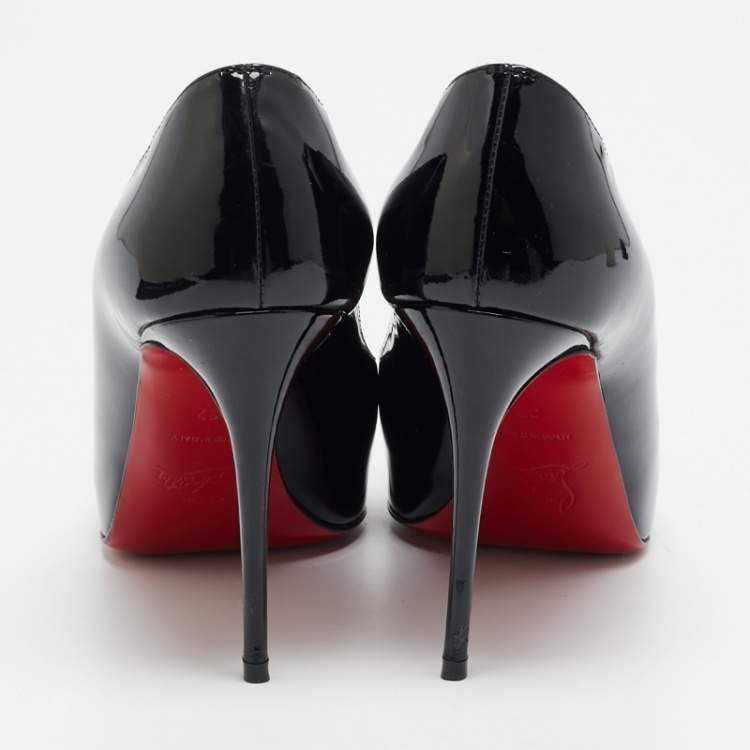 Pre Owned Christian Louboutin Very Prive Size 37 Black Patent Leather Peep Toe Pumps