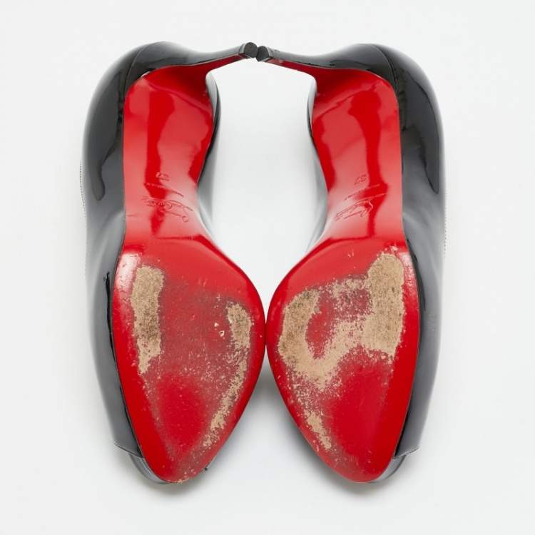 Pre Owned Christian Louboutin Very Prive Size 37 Black Patent Leather Peep Toe Pumps