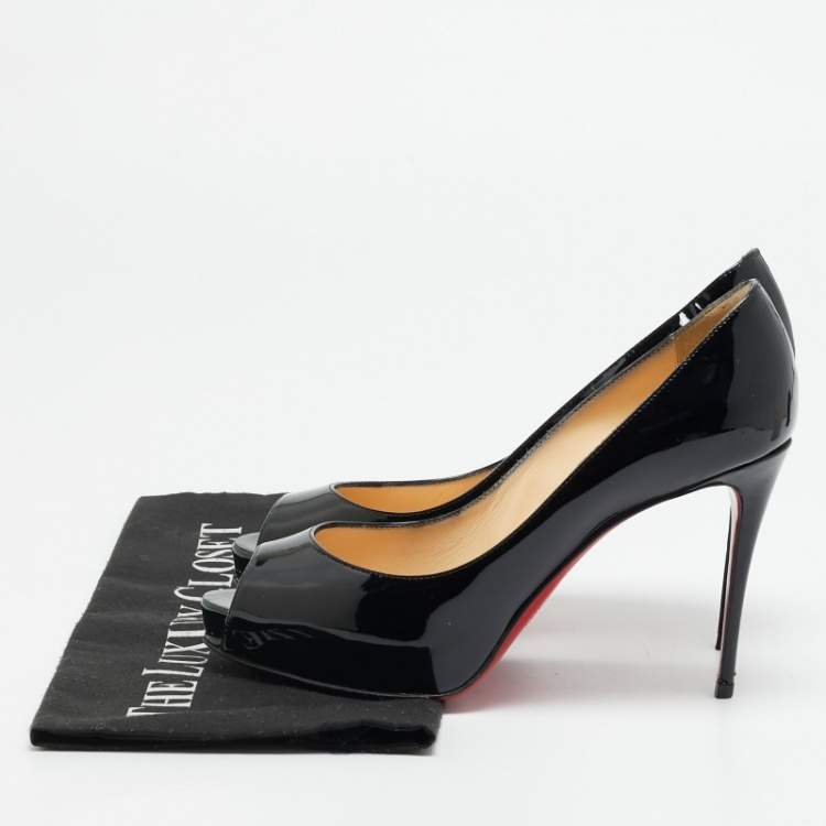 Pre Owned Christian Louboutin Very Prive Size 37 Black Patent Leather Peep Toe Pumps