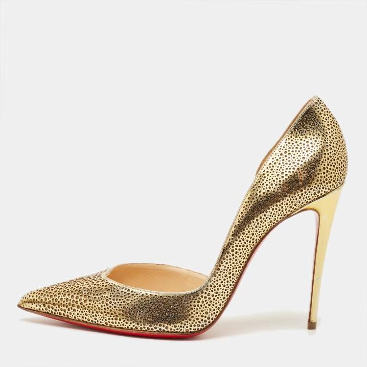 Pre Owned Christian Louboutin Galupump Size 39 Gold Leather D'orsay Pumps