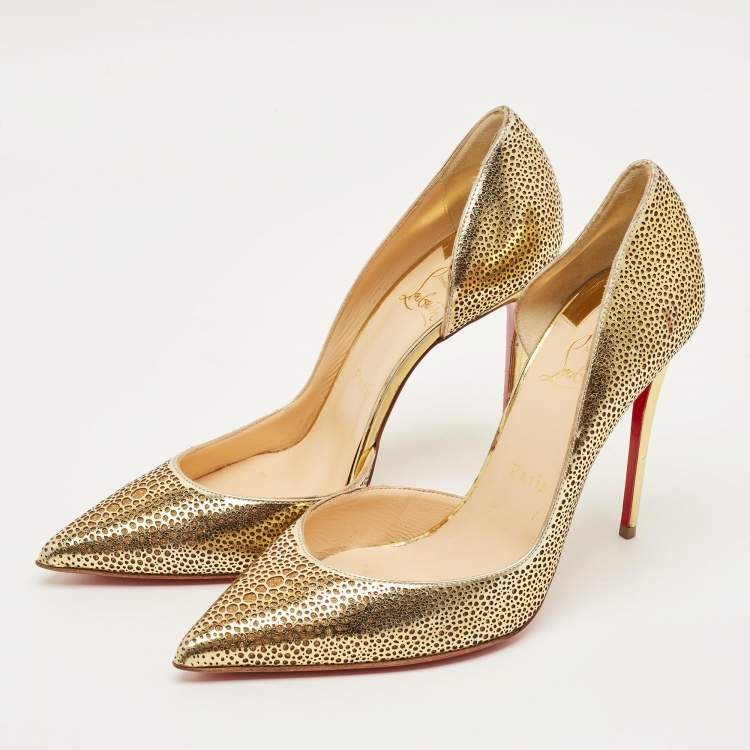 Pre Owned Christian Louboutin Galupump Size 39 Gold Leather D'orsay Pumps