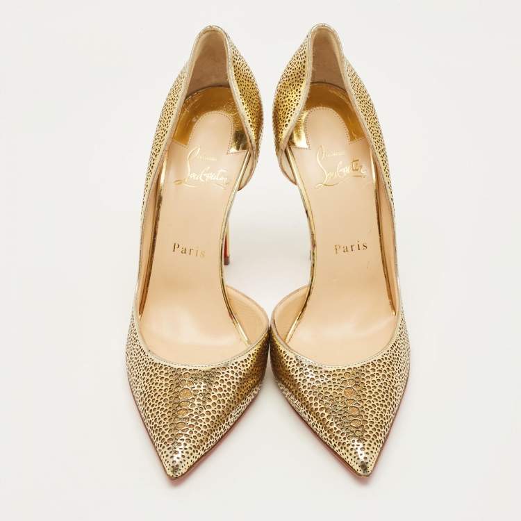 Pre Owned Christian Louboutin Galupump Size 39 Gold Leather D'orsay Pumps
