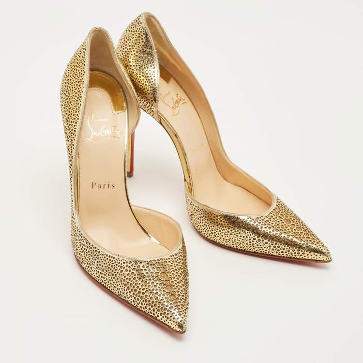 Pre Owned Christian Louboutin Galupump Size 39 Gold Leather D'orsay Pumps