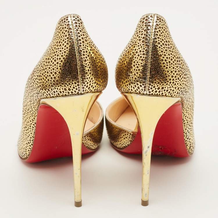 Pre Owned Christian Louboutin Galupump Size 39 Gold Leather D'orsay Pumps