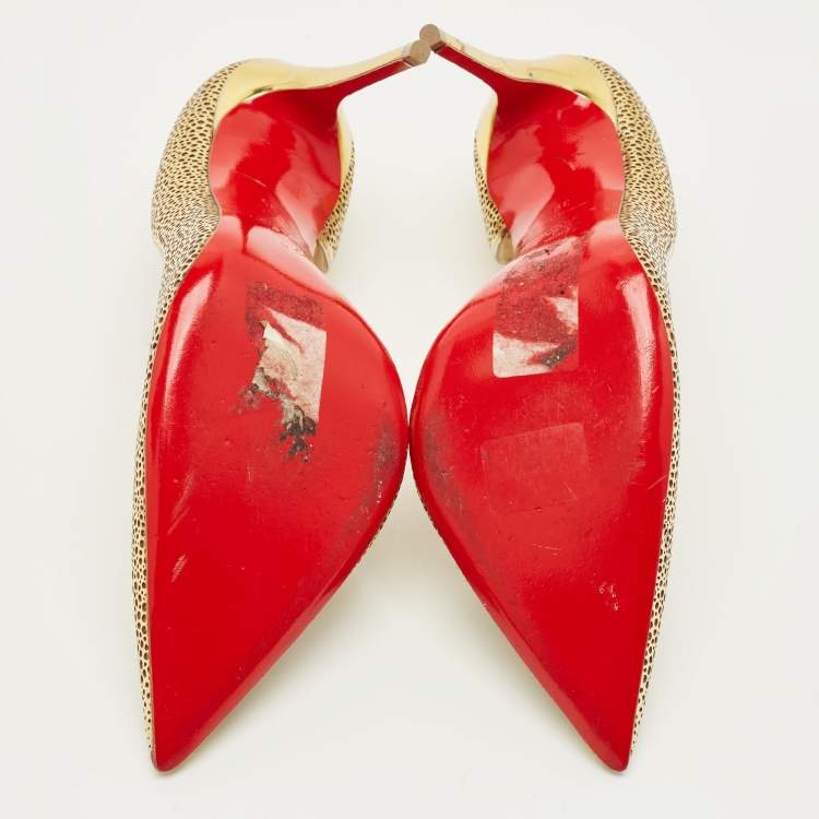 Pre Owned Christian Louboutin Galupump Size 39 Gold Leather D'orsay Pumps