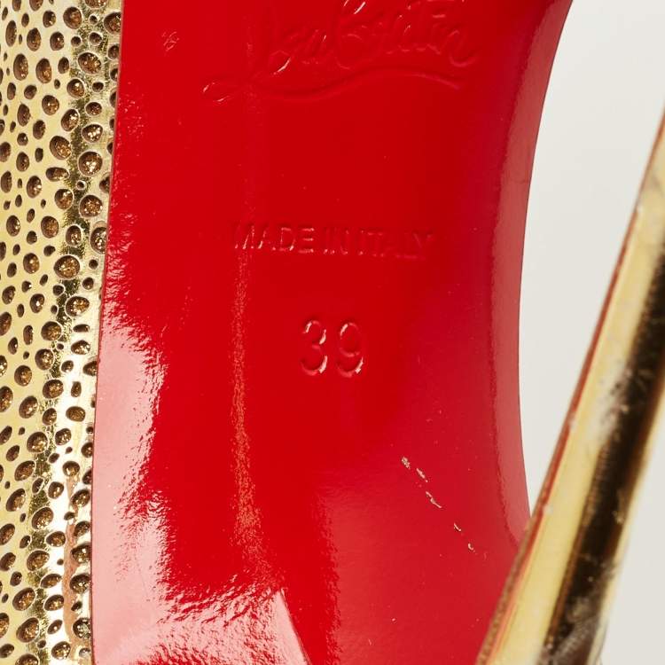 Pre Owned Christian Louboutin Galupump Size 39 Gold Leather D'orsay Pumps