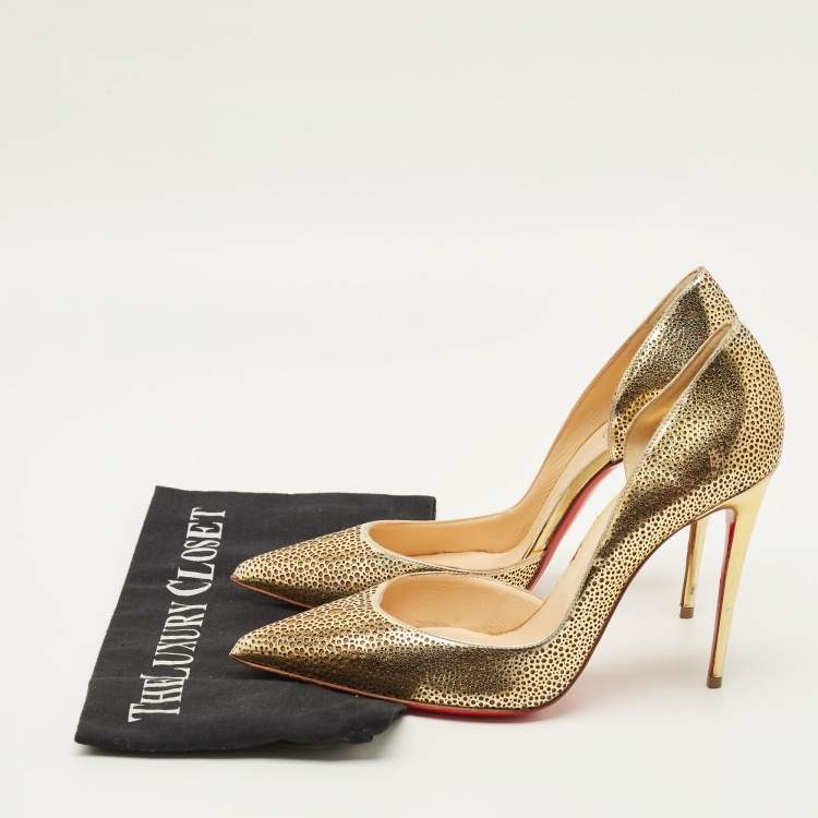 Pre Owned Christian Louboutin Galupump Size 39 Gold Leather D'orsay Pumps