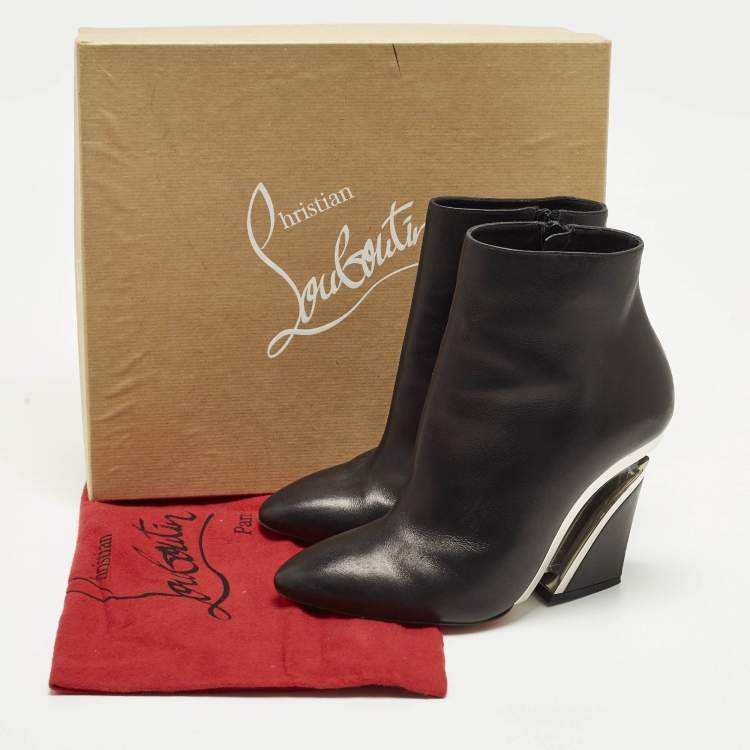 Pre Owned Christian Louboutin Levitibootie Size 39.5 Black Leather Ankle Boots