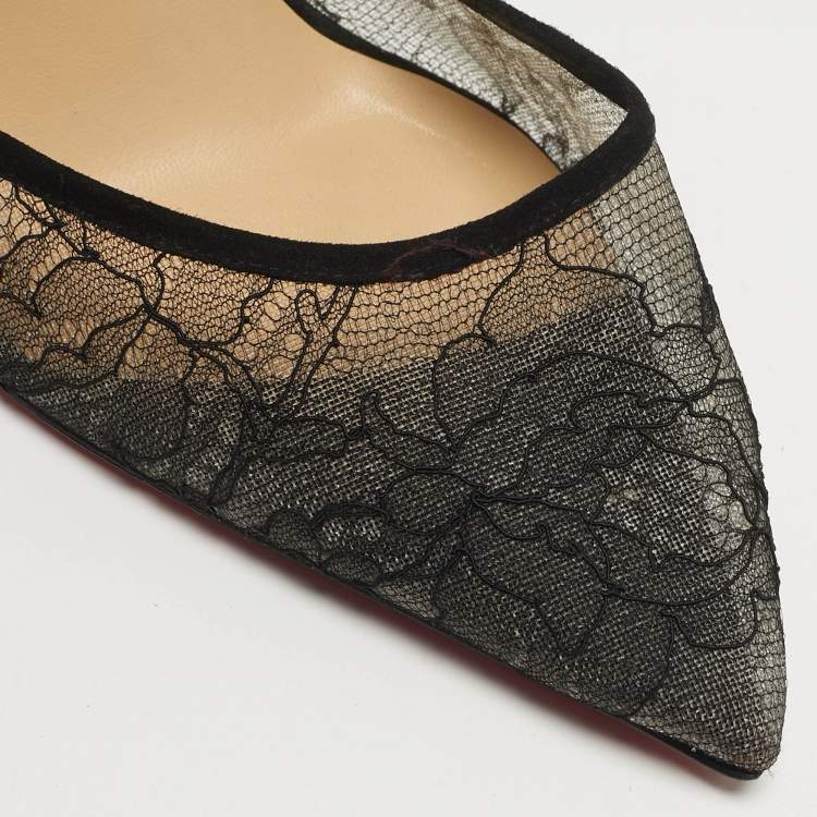 Pre Owned Christian Louboutin Magicdiva Size 39 Black Lace and Suede D'orsay Pumps