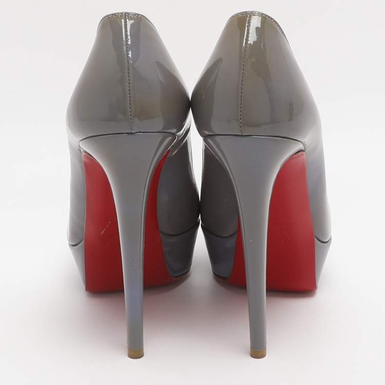 Pre Owned Christian Louboutin Banana Size 37.5 Purple Patent Leather Peep Toe Platform Pumps