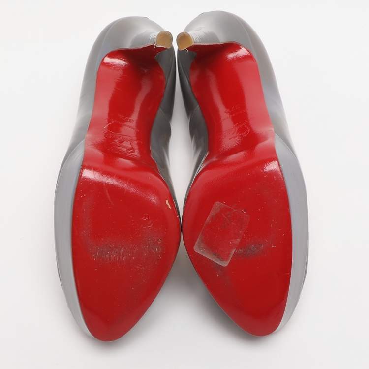 Pre Owned Christian Louboutin Banana Size 37.5 Purple Patent Leather Peep Toe Platform Pumps