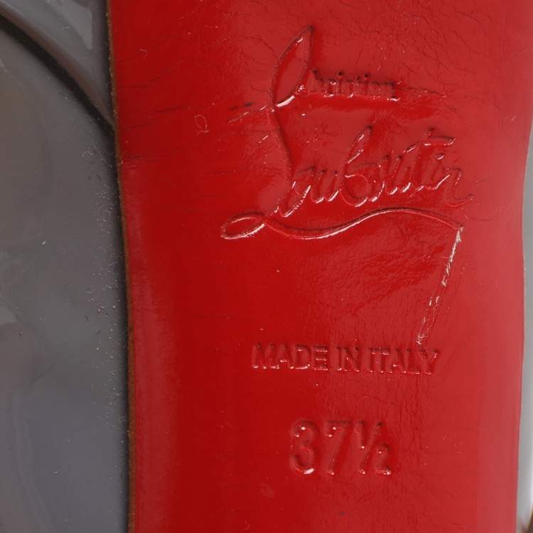 Pre Owned Christian Louboutin Banana Size 37.5 Purple Patent Leather Peep Toe Platform Pumps