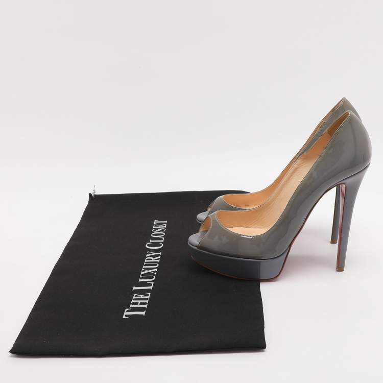 Pre Owned Christian Louboutin Banana Size 37.5 Purple Patent Leather Peep Toe Platform Pumps