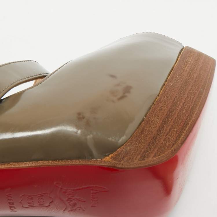 Pre Owned Christian Louboutin Zeppa Size 38.5 Grey Patent Leather Platform Peep Toe Pumps