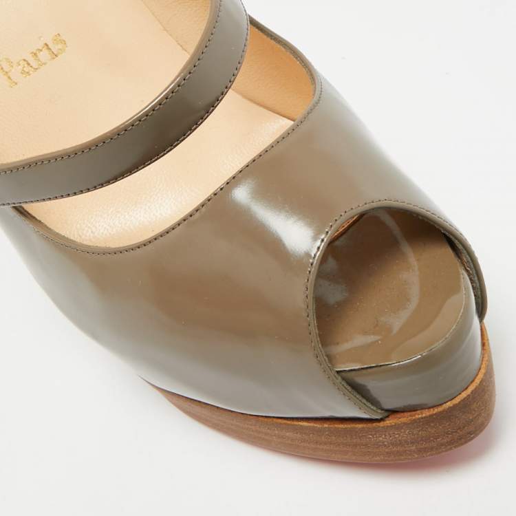 Pre Owned Christian Louboutin Zeppa Size 38.5 Grey Patent Leather Platform Peep Toe Pumps