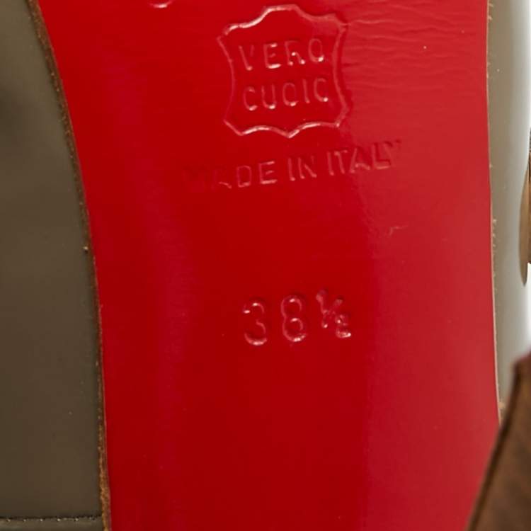 Pre Owned Christian Louboutin Zeppa Size 38.5 Grey Patent Leather Platform Peep Toe Pumps