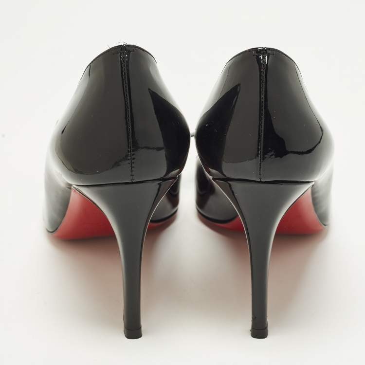 Pre Owned Christian Louboutin Simplenodo Size 37 Black Patent Leather Bow Pumps