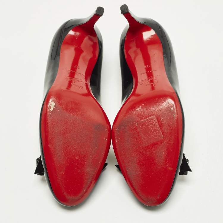 Pre Owned Christian Louboutin Simplenodo Size 37 Black Patent Leather Bow Pumps