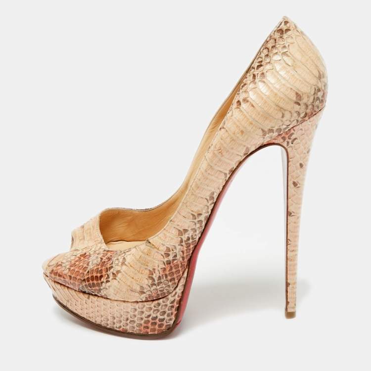 Pre Owned Christian Louboutin Lady Peep Size 41 Multicolor Python Leather Platform Pumps