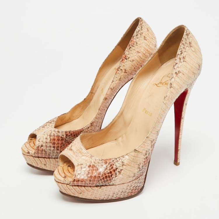 Pre Owned Christian Louboutin Lady Peep Size 41 Multicolor Python Leather Platform Pumps
