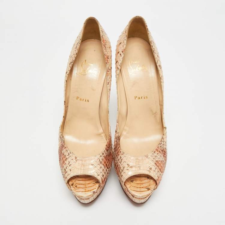 Pre Owned Christian Louboutin Lady Peep Size 41 Multicolor Python Leather Platform Pumps
