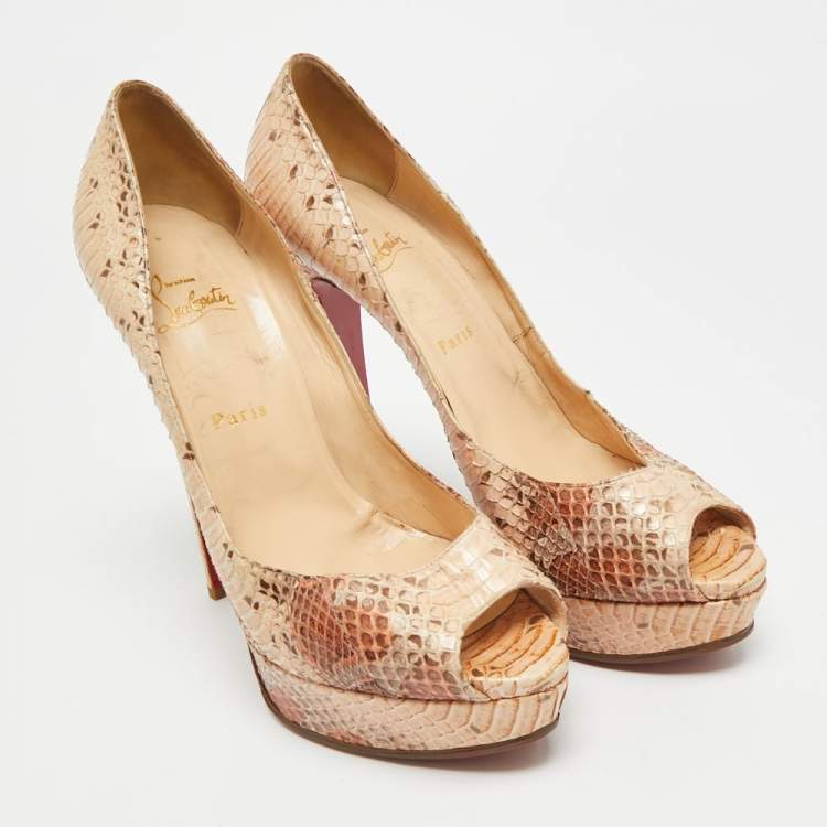 Pre Owned Christian Louboutin Lady Peep Size 41 Multicolor Python Leather Platform Pumps