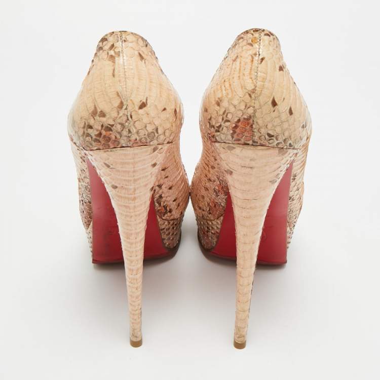 Pre Owned Christian Louboutin Lady Peep Size 41 Multicolor Python Leather Platform Pumps