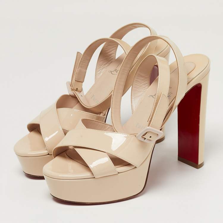 Pre Owned Christian Louboutin Supramariza Size 39 Beige Patent Leather Platform Sandals