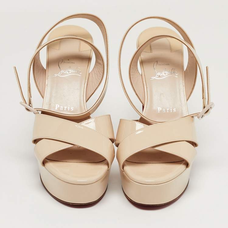 Pre Owned Christian Louboutin Supramariza Size 39 Beige Patent Leather Platform Sandals