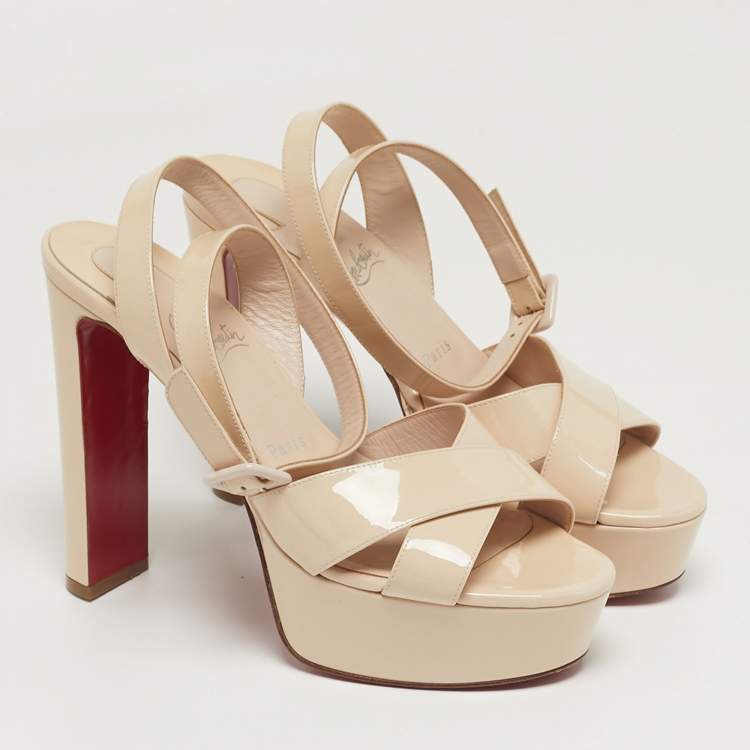Pre Owned Christian Louboutin Supramariza Size 39 Beige Patent Leather Platform Sandals