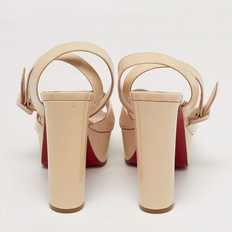 Pre Owned Christian Louboutin Supramariza Size 39 Beige Patent Leather Platform Sandals