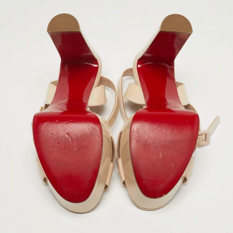 Pre Owned Christian Louboutin Supramariza Size 39 Beige Patent Leather Platform Sandals