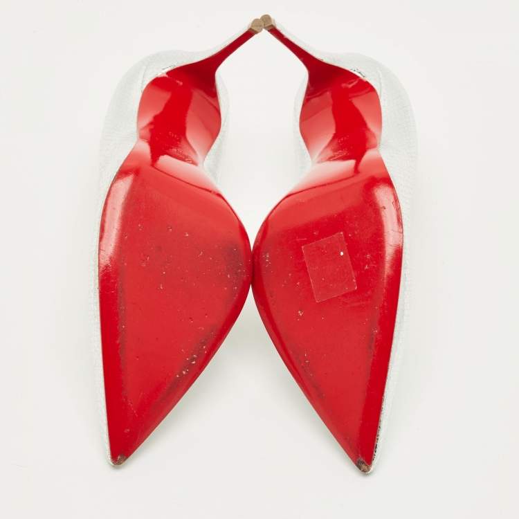 Pre Owned Christian Louboutin Kate 100 Size 39 Silver Foil Leather Pumps