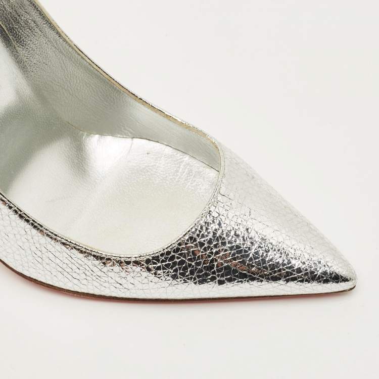 Pre Owned Christian Louboutin Kate 100 Size 39 Silver Foil Leather Pumps