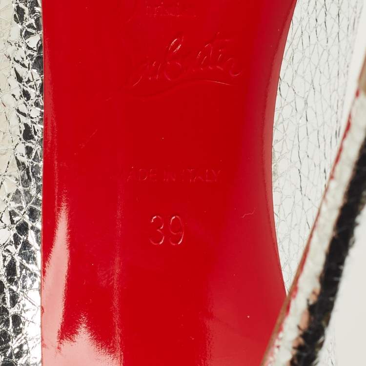 Pre Owned Christian Louboutin Kate 100 Size 39 Silver Foil Leather Pumps