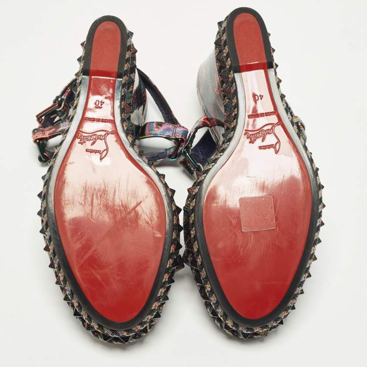 Pre Owned Christian Louboutin Pyraclou Size 40 Multicolor Patent Leather Wedge Sandals
