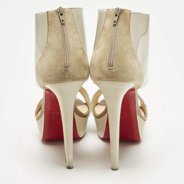 Pre Owned Christian Louboutin Dufoura Size 38 Tricolor Python Embossed Leather and Suede Sandals