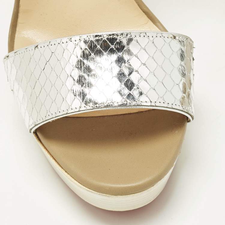 Pre Owned Christian Louboutin Dufoura Size 38 Tricolor Python Embossed Leather and Suede Sandals