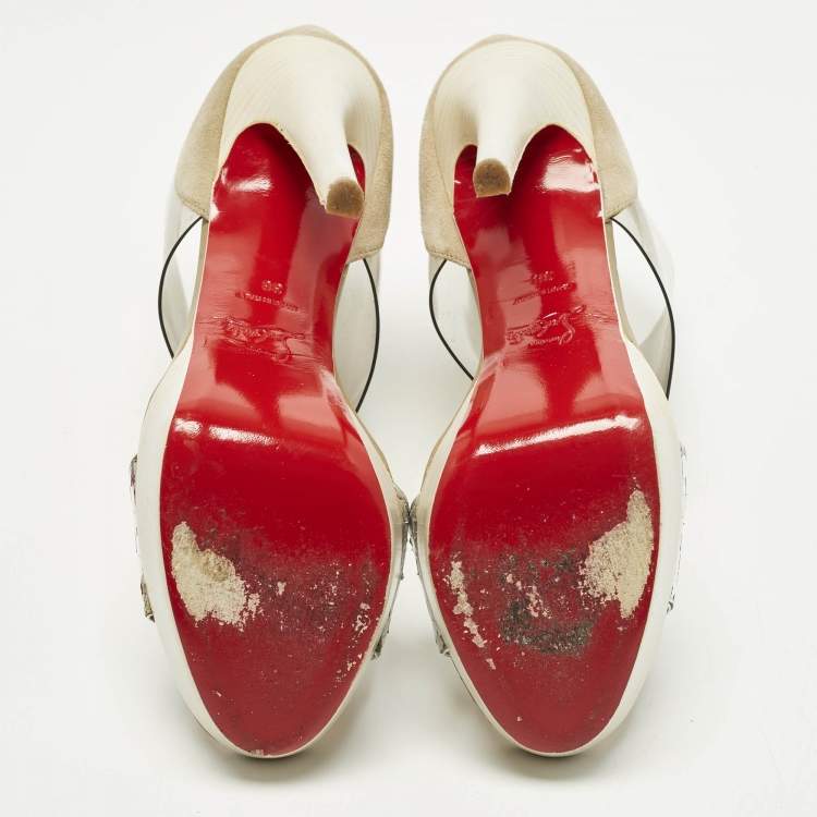 Pre Owned Christian Louboutin Dufoura Size 38 Tricolor Python Embossed Leather and Suede Sandals