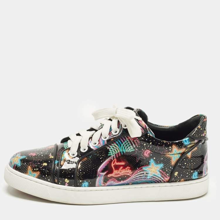 Pre Owned Christian Louboutin Vieira Size 38 Multicolor Patent Leather Lace Up Sneakers