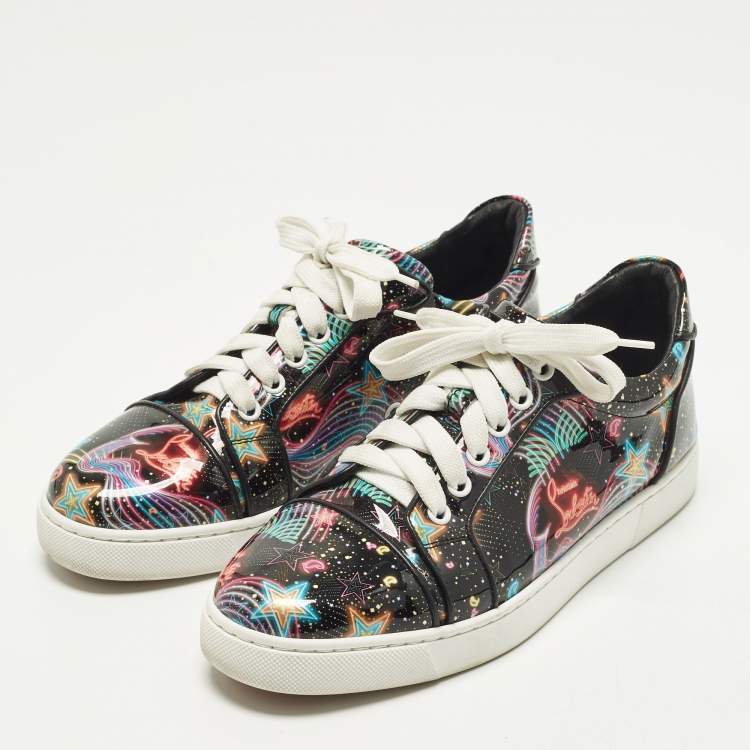 Pre Owned Christian Louboutin Vieira Size 38 Multicolor Patent Leather Lace Up Sneakers