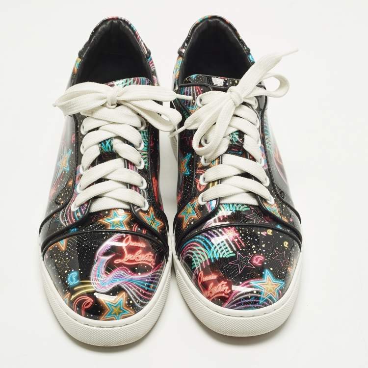 Pre Owned Christian Louboutin Vieira Size 38 Multicolor Patent Leather Lace Up Sneakers