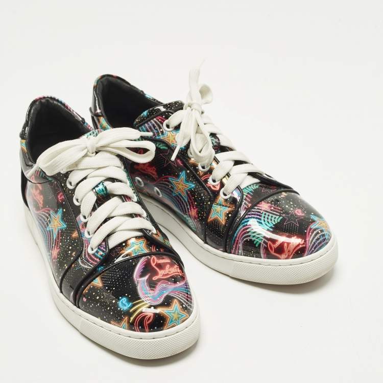 Pre Owned Christian Louboutin Vieira Size 38 Multicolor Patent Leather Lace Up Sneakers