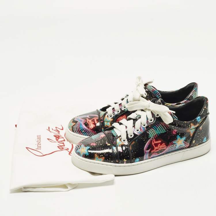 Pre Owned Christian Louboutin Vieira Size 38 Multicolor Patent Leather Lace Up Sneakers