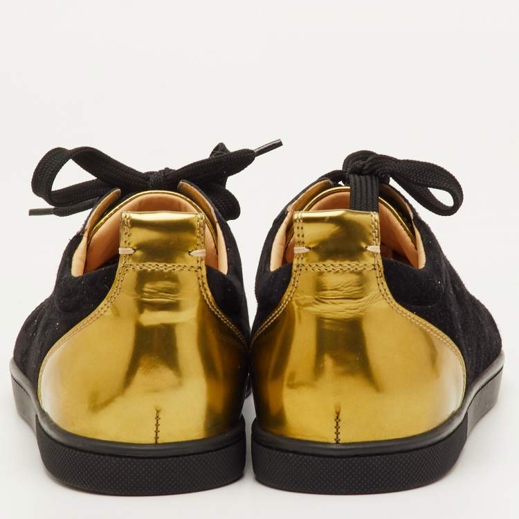 Pre Owned Christian Louboutin Gondola Strass Size 40.5 Black/Gold Suede and Patent Leather Low Top Sneakers