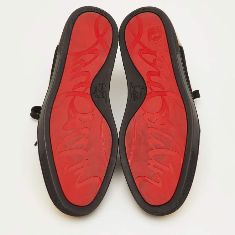 Pre Owned Christian Louboutin Gondola Strass Size 40.5 Black/Gold Suede and Patent Leather Low Top Sneakers